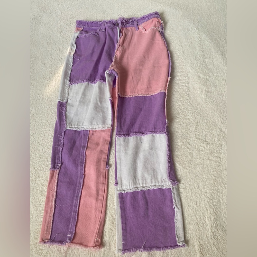 Vintage looking color-block jeans size S/M.